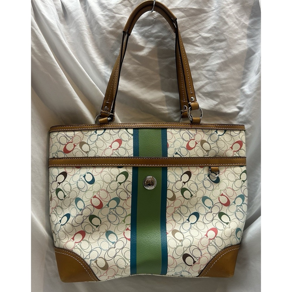 Coach Chelsea Heritage Stripe Leather Multi Use BAG Tote F15139 Authentic
